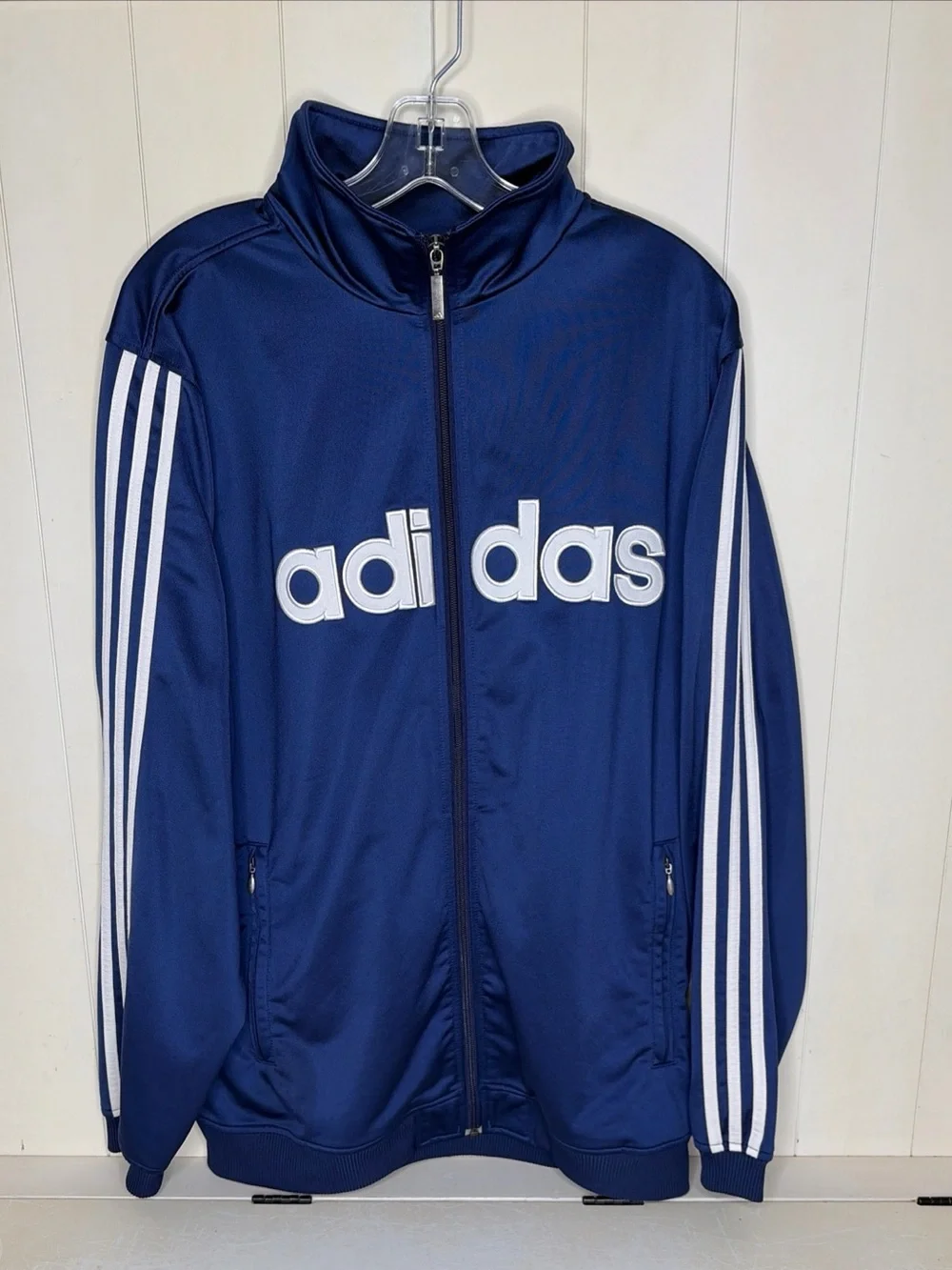Men's Adidas Full Zip Athletic Track Jacket 3 Stripe - Navy Blue - Size Medium
